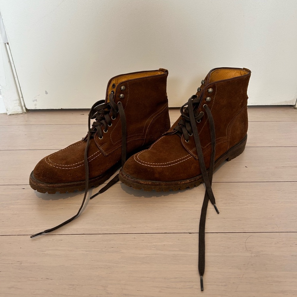 Frye Brown Suede Ankle Boots Moccasin Style